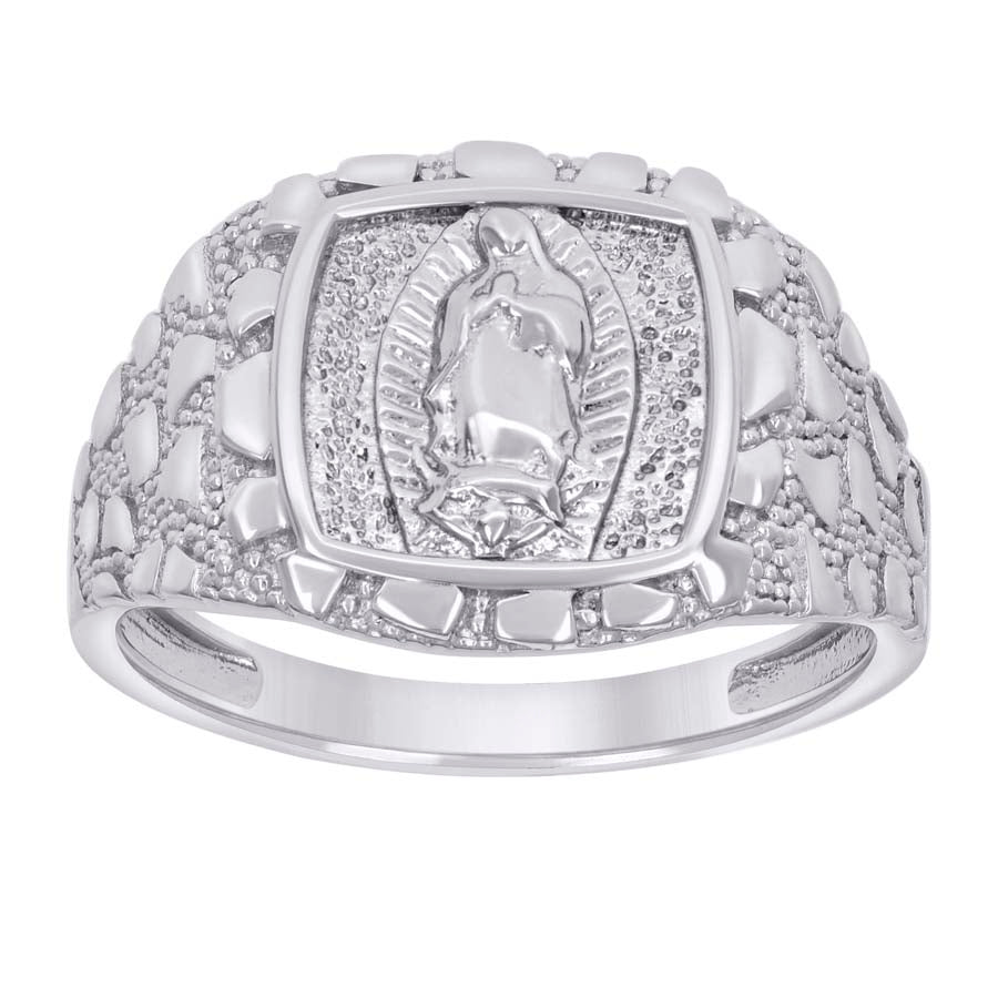 925 Sterling Silver Mens Nugget Guadalupe Religious Ring Size 9