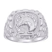 925 Sterling Silver Mens Nugget Horse Head Horseshoe Good Luck Ring Size 11 - SLV-134498