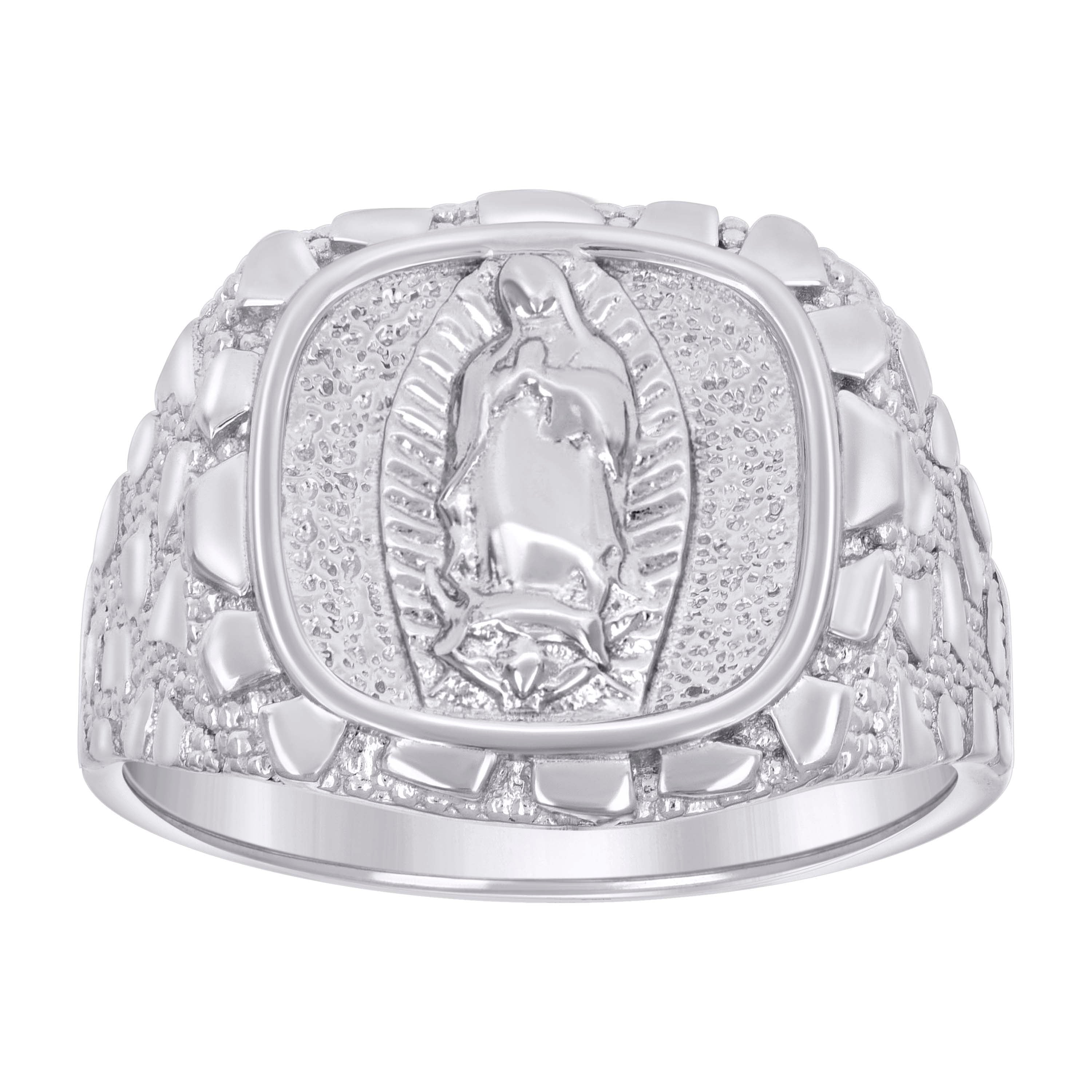 925 Sterling Silver Mens Nugget Guadalupe Religious Ring Size 11 - SLV-134525