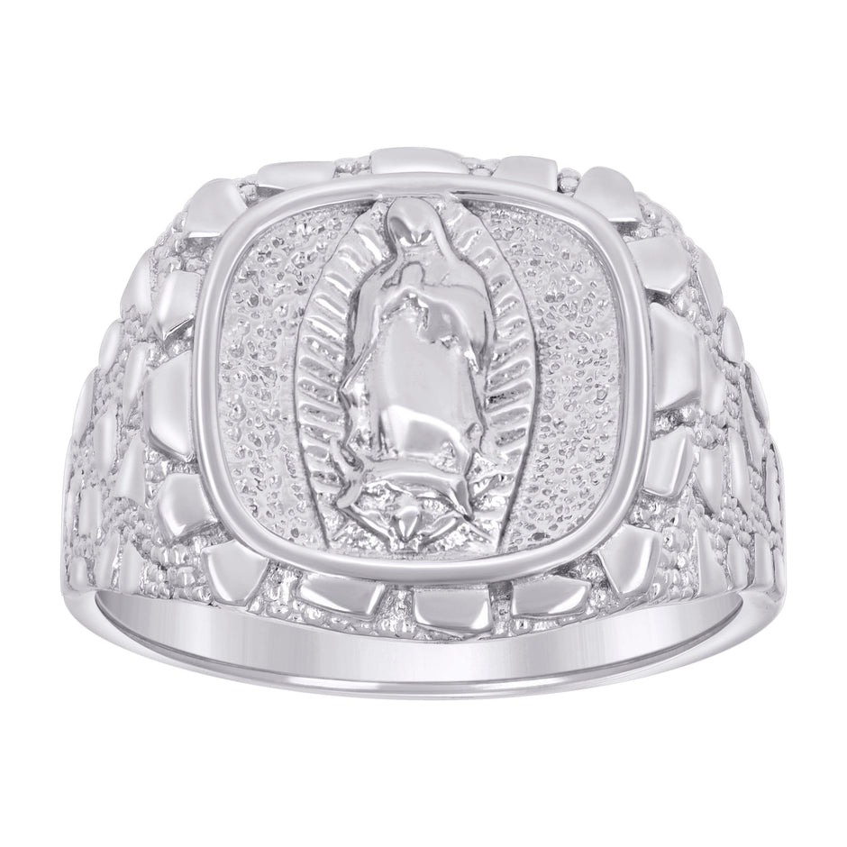 925 Sterling Silver Mens Nugget Guadalupe Religious Ring Size 11 - SLV-134525
