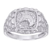 925 Sterling Silver Mens Nugget Horse Head Horseshoe Good Luck Ring Size 11 - SLV-134539