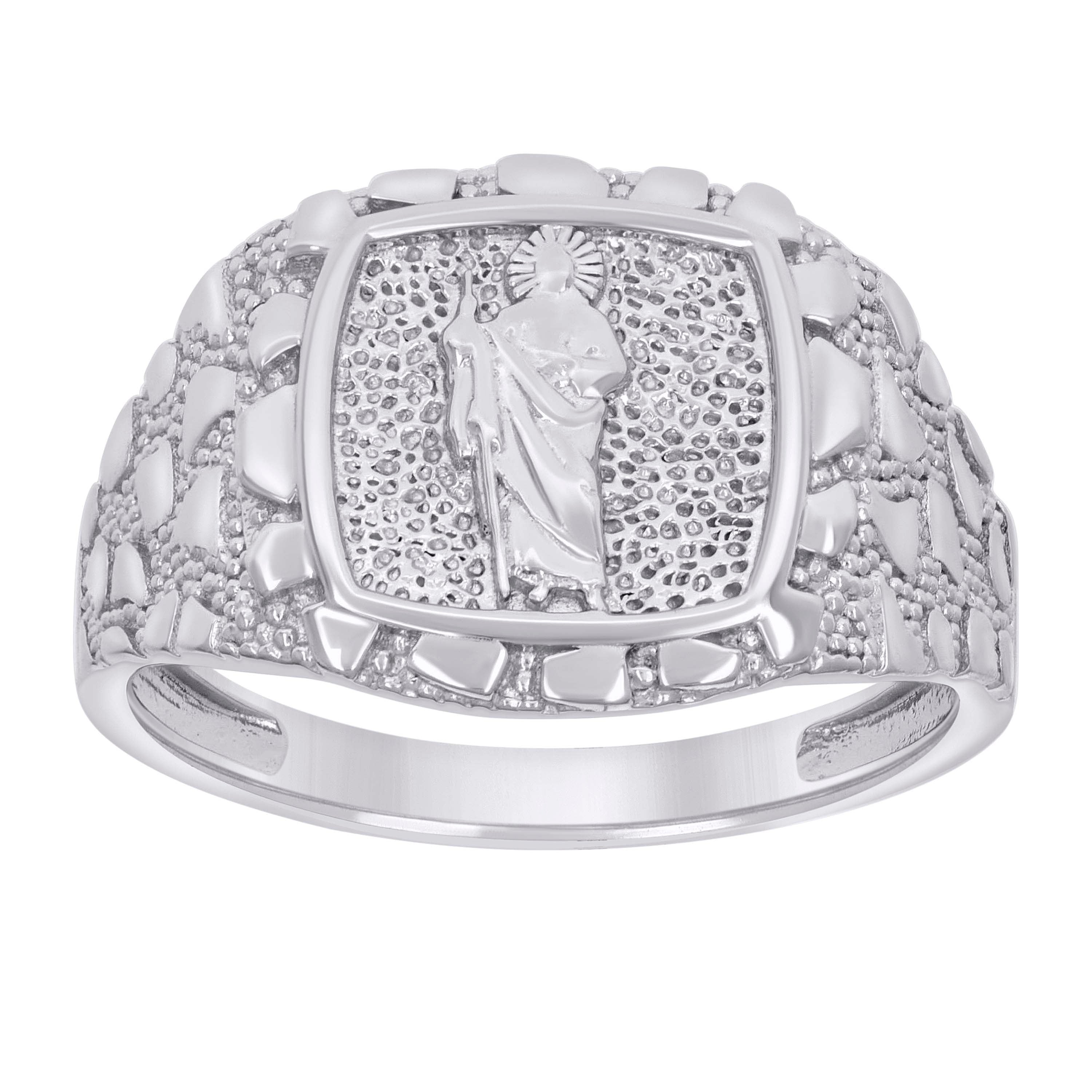 925 Sterling Silver Mens Nugget St. Jude Religious Ring Size 11 - SLV-134568