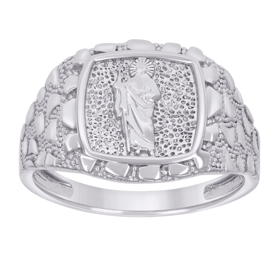 925 Sterling Silver Mens Nugget St. Jude Religious Ring Size 11 - SLV-134568