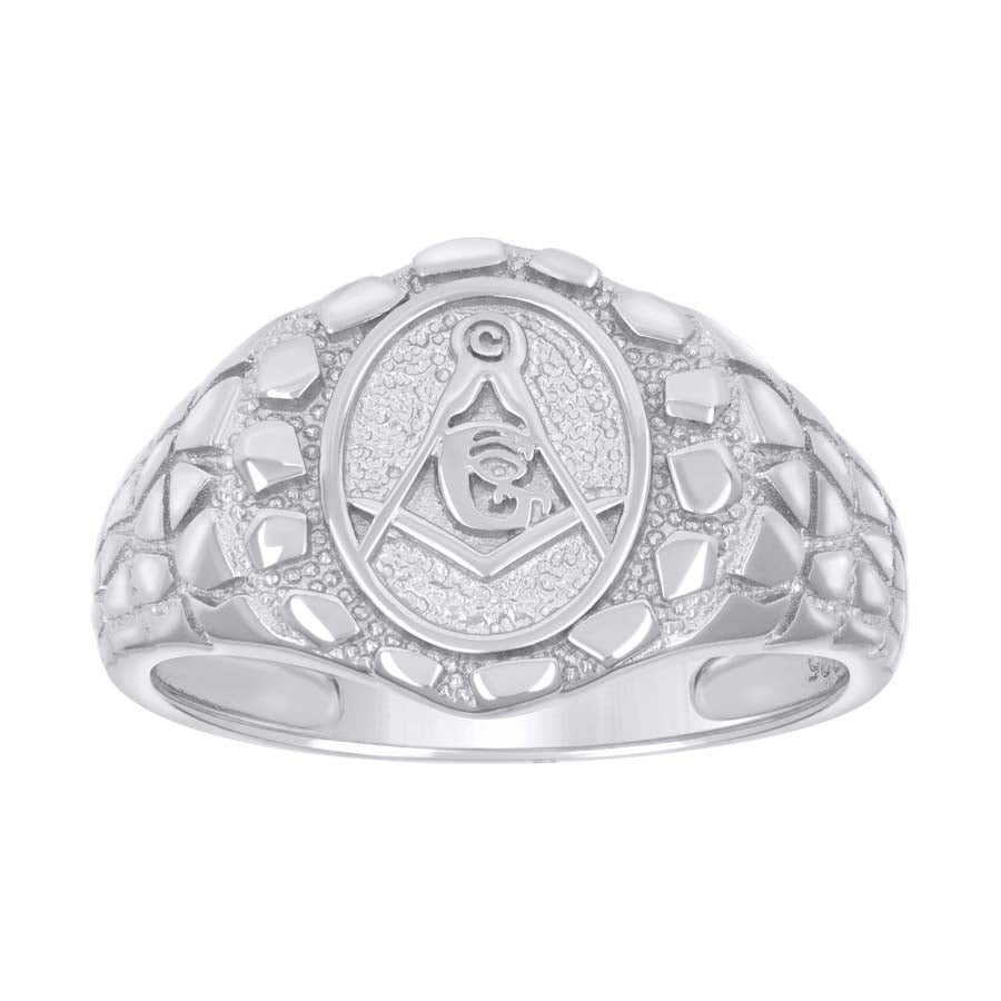 925 Sterling Silver Mens Nugget Masonic Symbol Ring Size 9