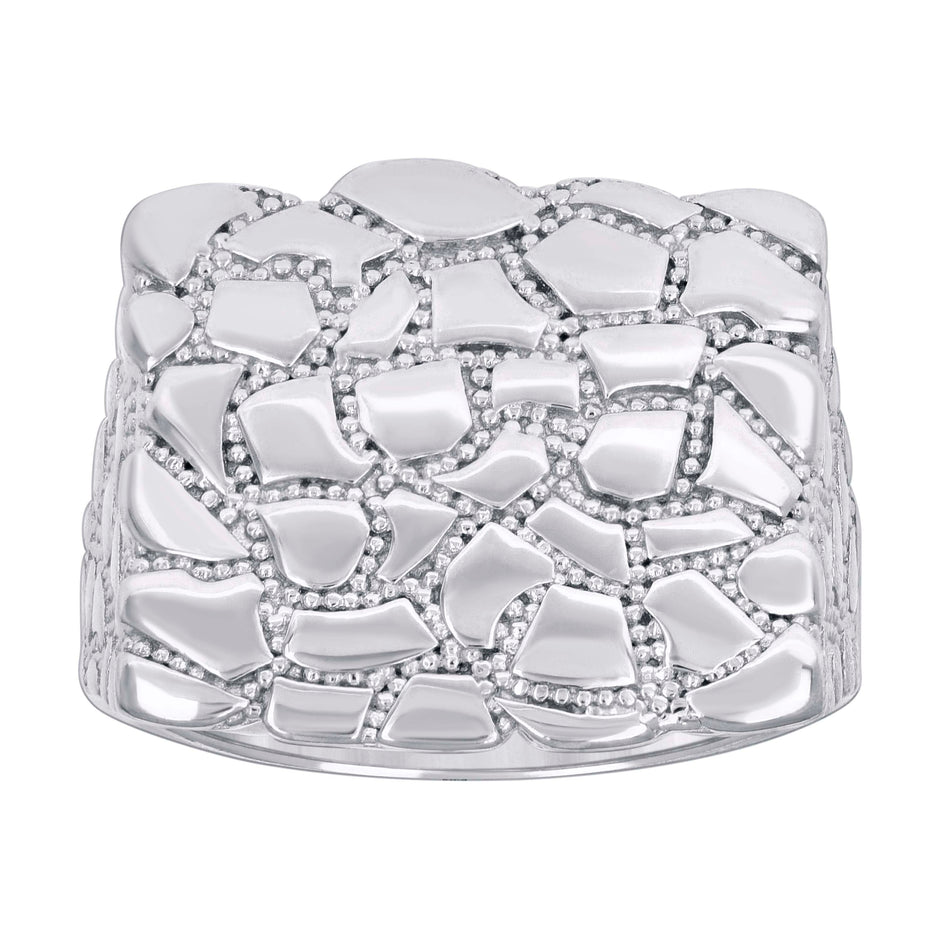 925 Sterling Silver Mens Nugget Square Head Fashion Ring Size 10 - SLV-134579