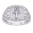 925 Sterling Silver Mens Nugget Egyptian Ankh Cross Religious Ring Size 10 - SLV-134587