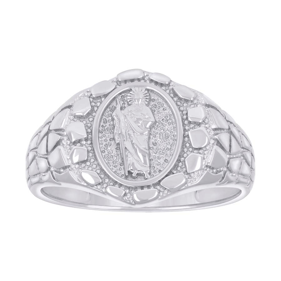 925 Sterling Silver Mens Nugget St. Jude Religious Ring Size 9
