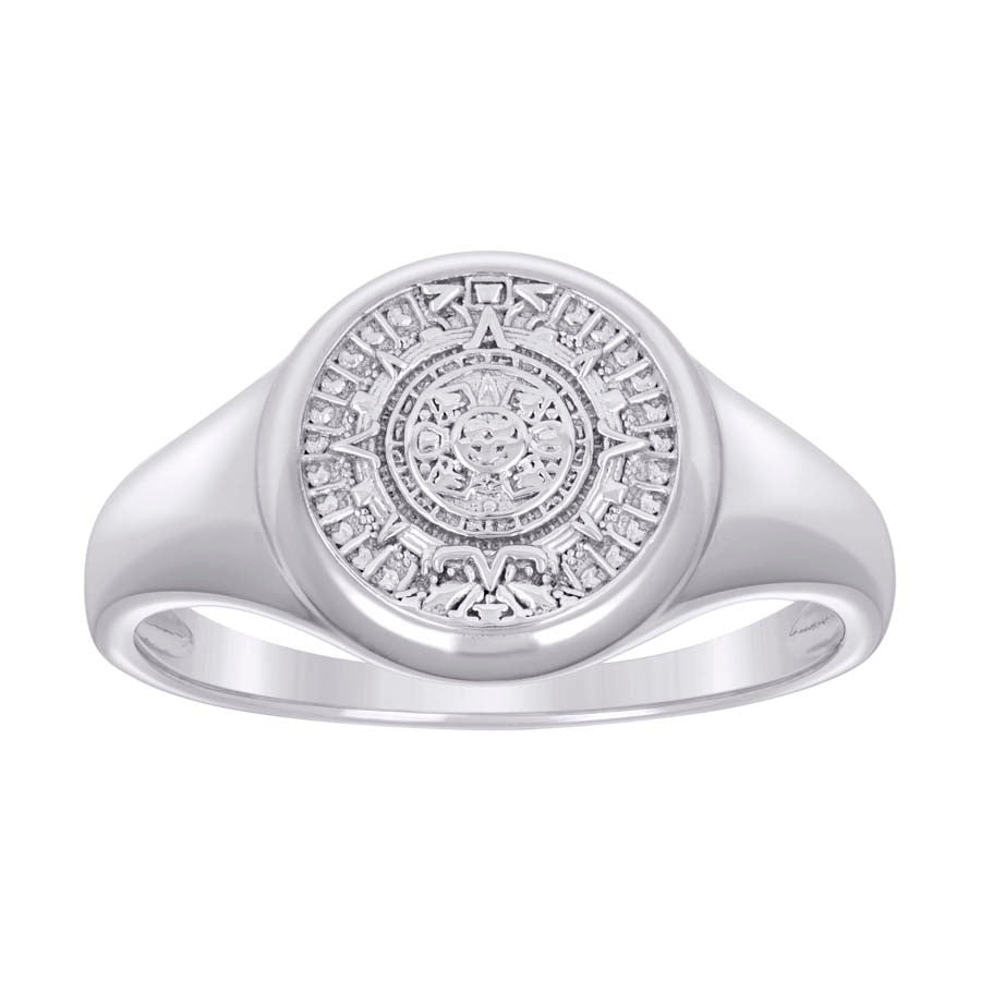 925 Sterling Silver Mens Aztec Calendar Fashion Ring Size 8 - SLV-134600