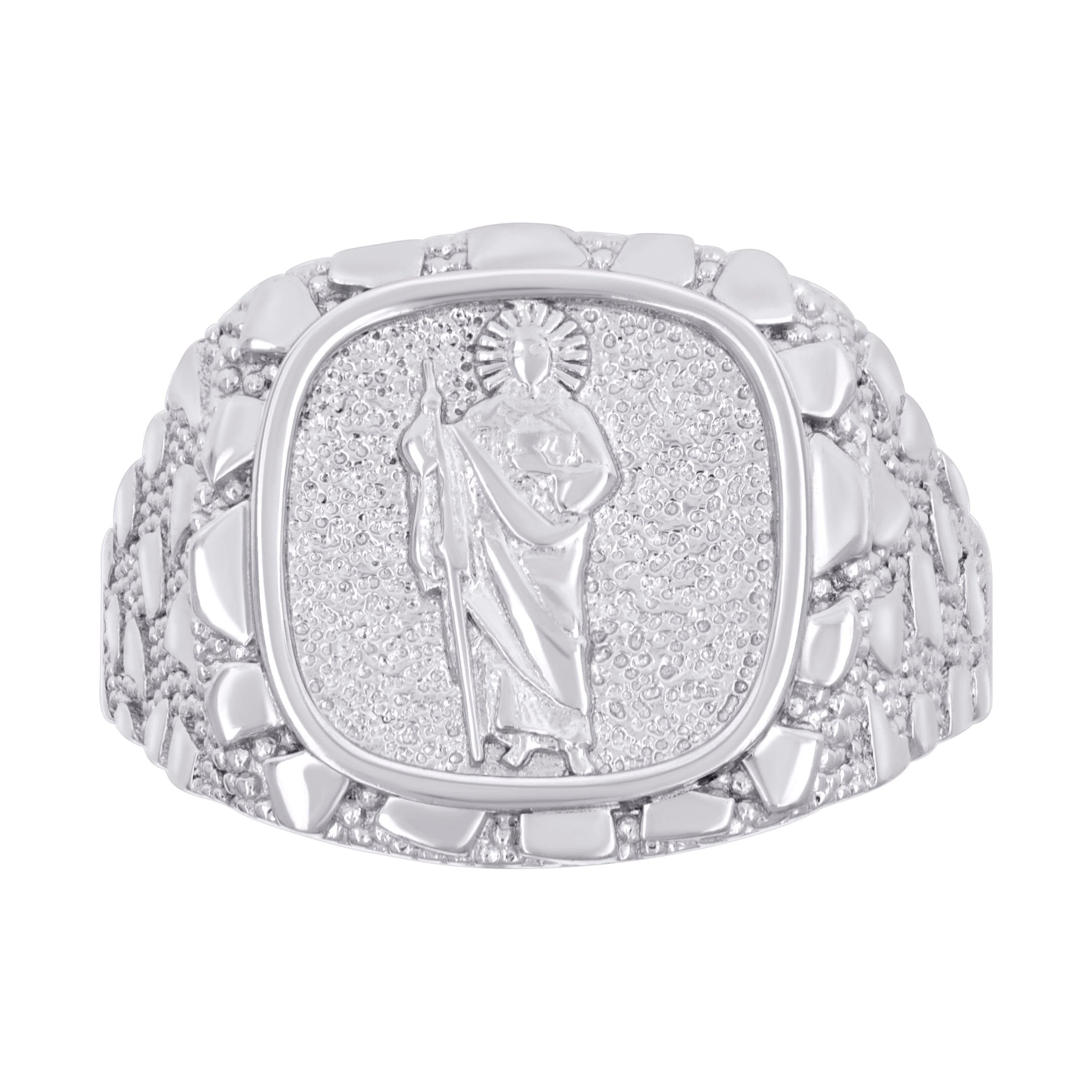 925 Sterling Silver Mens Nugget St. Jude Religious Ring Size 11 - SLV-134605