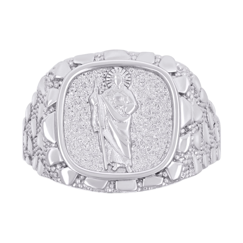 925 Sterling Silver Mens Nugget St. Jude Religious Ring Size 10 - SLV-134604