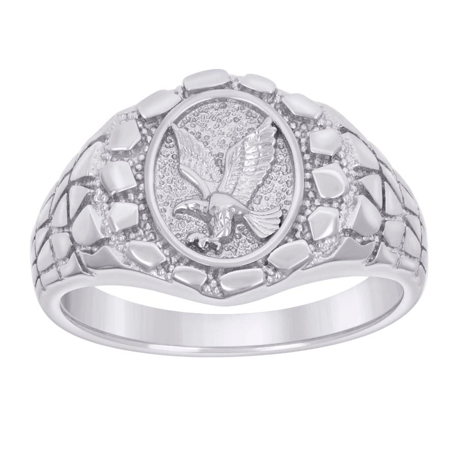 925 Sterling Silver Mens Nugget Eagle Bird Wildlife Ring Size 10 - SLV-134612
