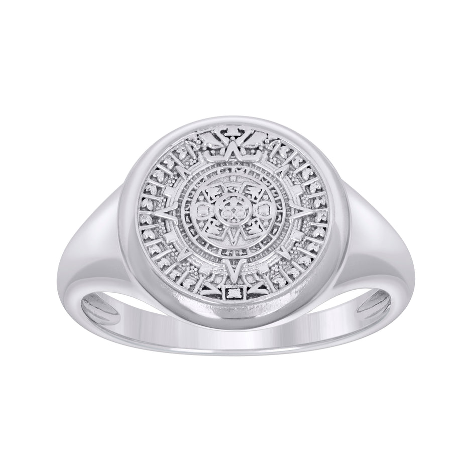 925 Sterling Silver Mens Aztec Calendar Fashion Ring Size 7