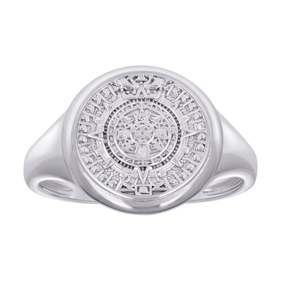 925 Sterling Silver Mens Aztec Calendar Fashion Ring Size 9