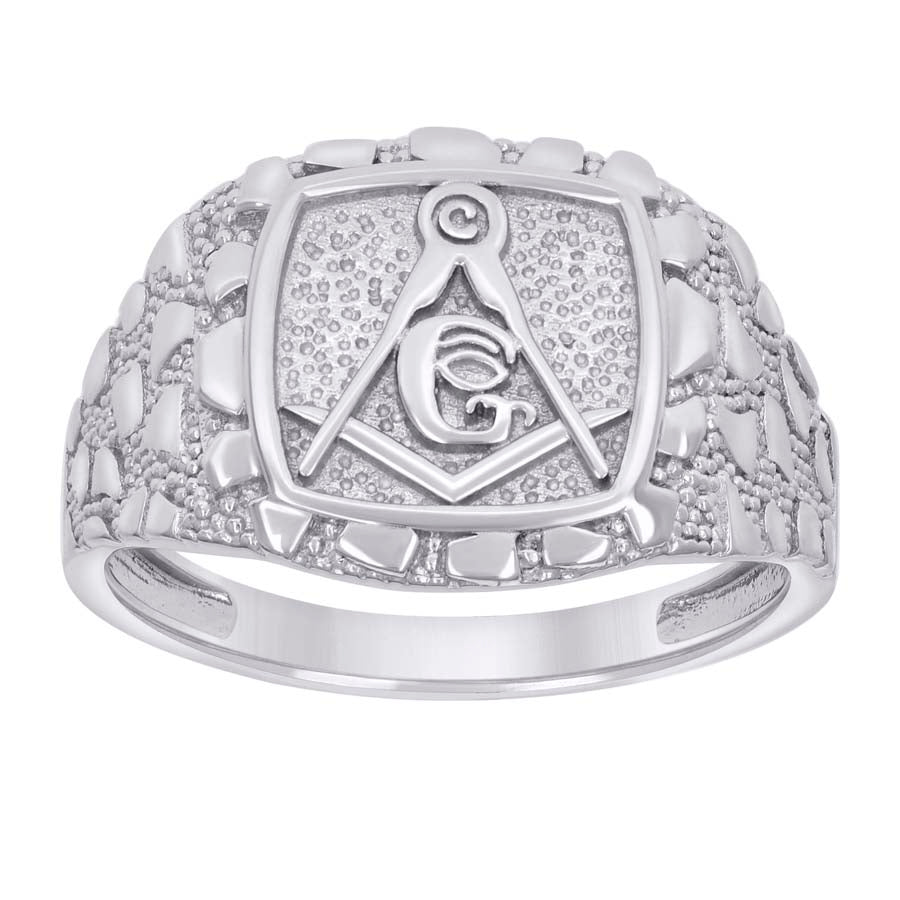 925 Sterling Silver Mens Nugget Masonic Symbol Ring Size 11 - SLV-134629