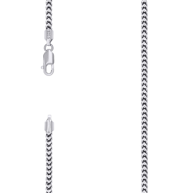 925 Sterling Silver Hollow Franco Chain Rhodium 070 2.5mm-7
