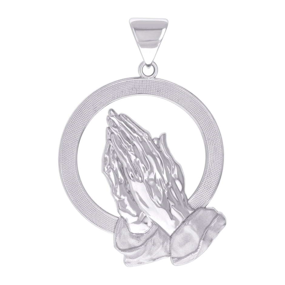 925 Sterling Silver Mens Praying Hands Symbol Religious Charm Pendant