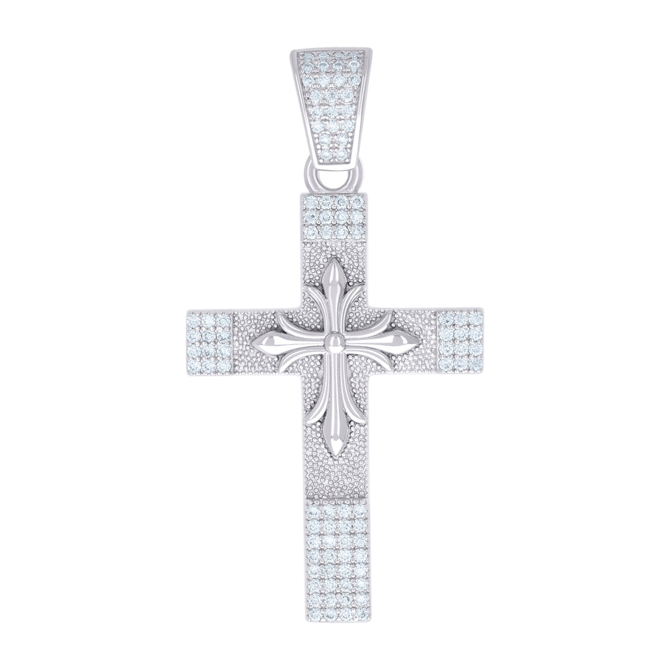 925 Sterling Silver Mens 0.88ct Moissanite Cross Religious Pendant 