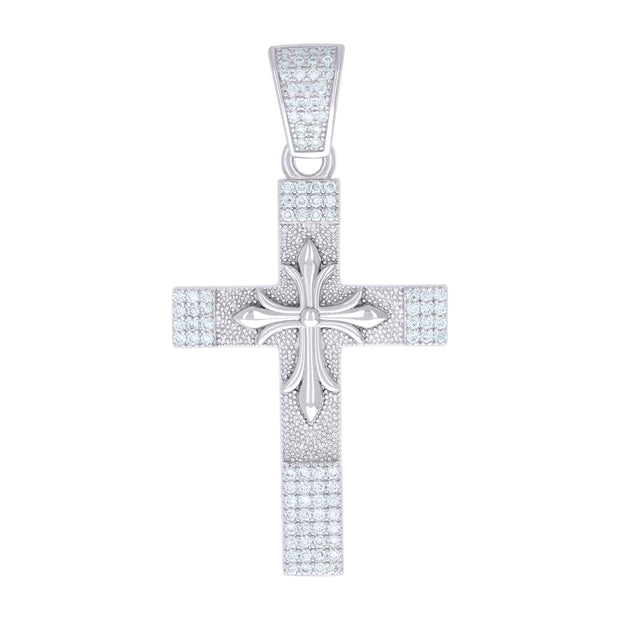 925 Sterling Silver Mens 0.88ct Moissanite Cross Religious Pendant 
