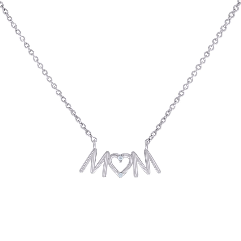 925 Sterling Silver Womens Cubic-Zirconia Heart MOM Charm Necklace Size 16 Inches 