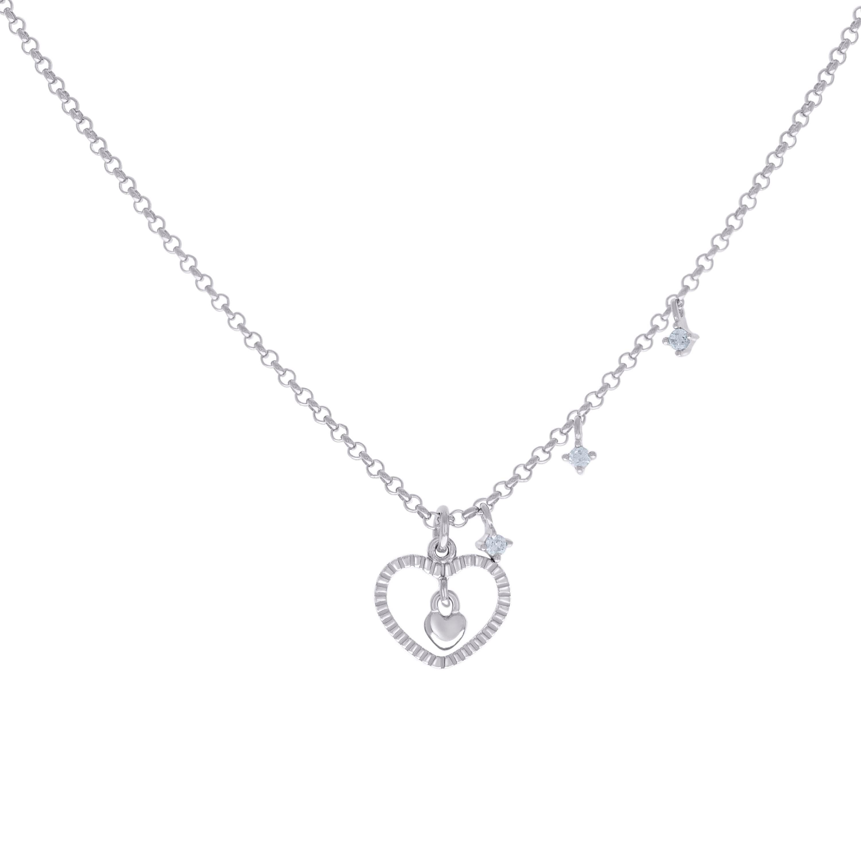 925 Sterling Silver Womens Cubic-Zirconia Love Heart Charm Necklace Size 16 Inches 