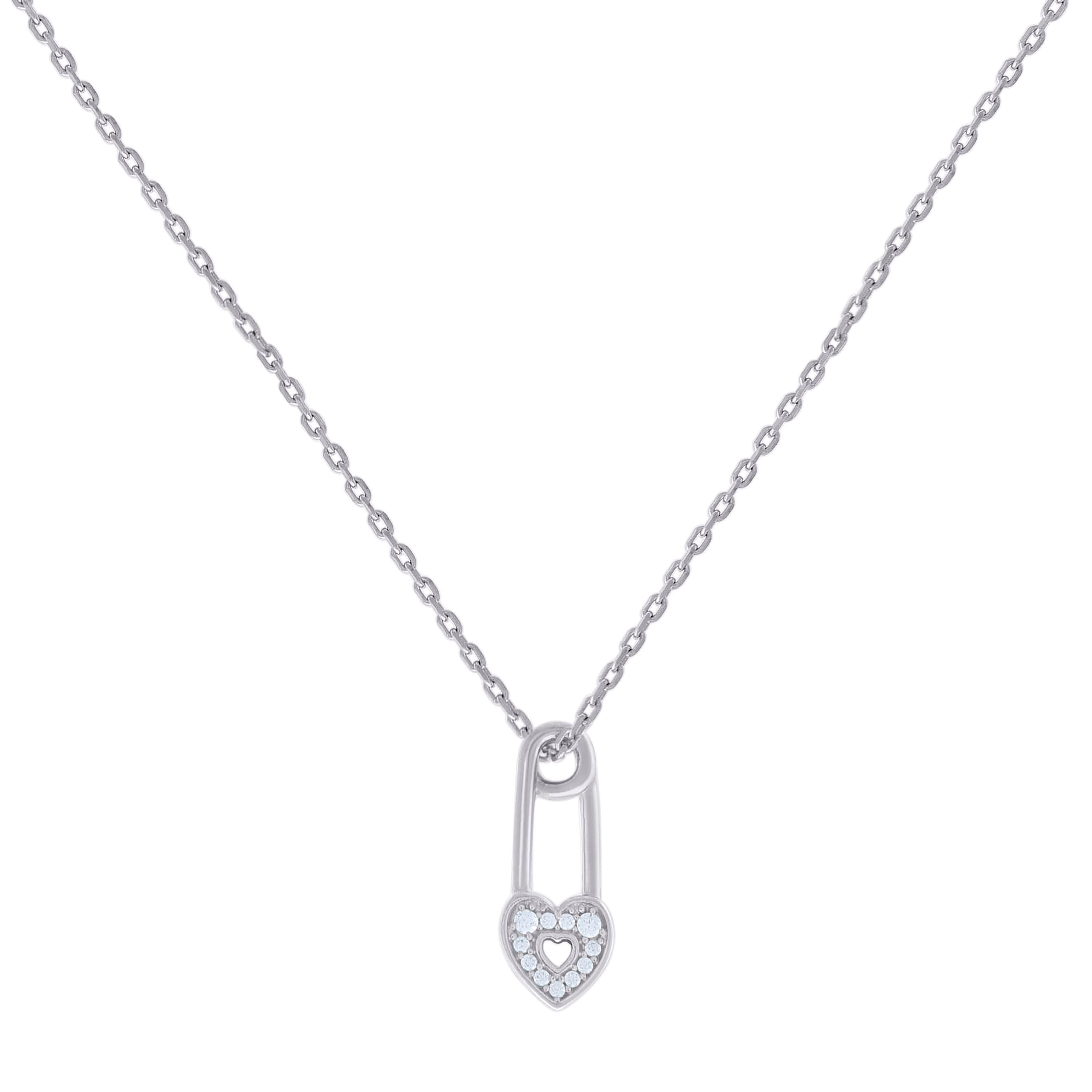 925 Sterling Silver Womens Cubic-Zirconia Heart Lock Charm Necklace Size 16 Inches 