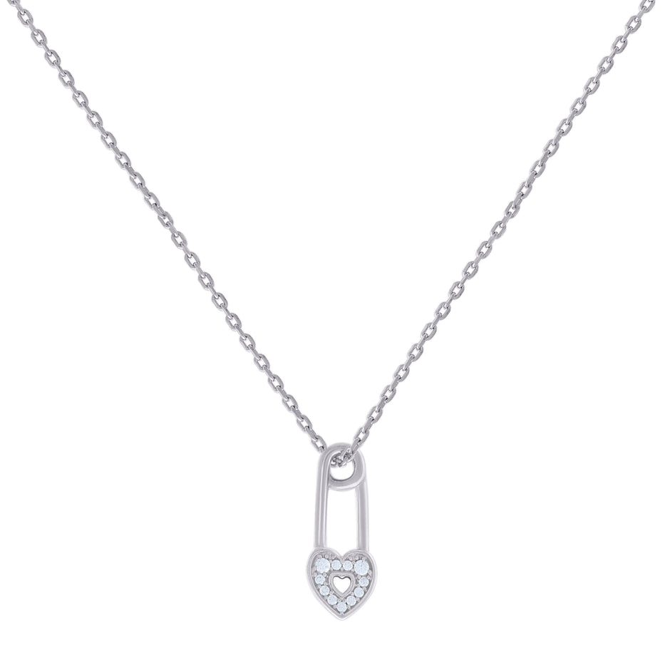 925 Sterling Silver Womens Cubic-Zirconia Heart Lock Charm Necklace Size 16 Inches 