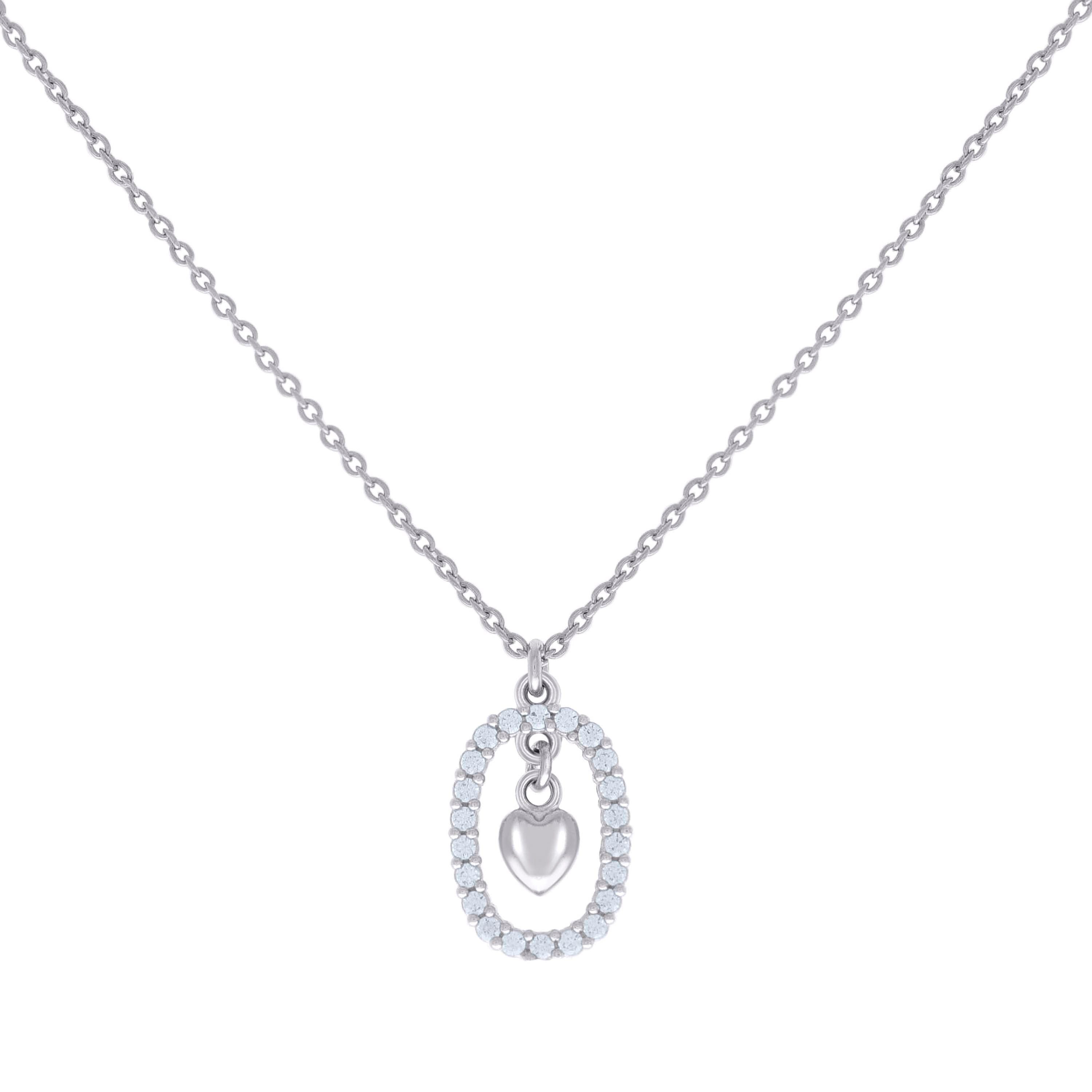 925 Sterling Silver Womens Cubic-Zirconia Heart Charm Necklace Size 16 Inches 
