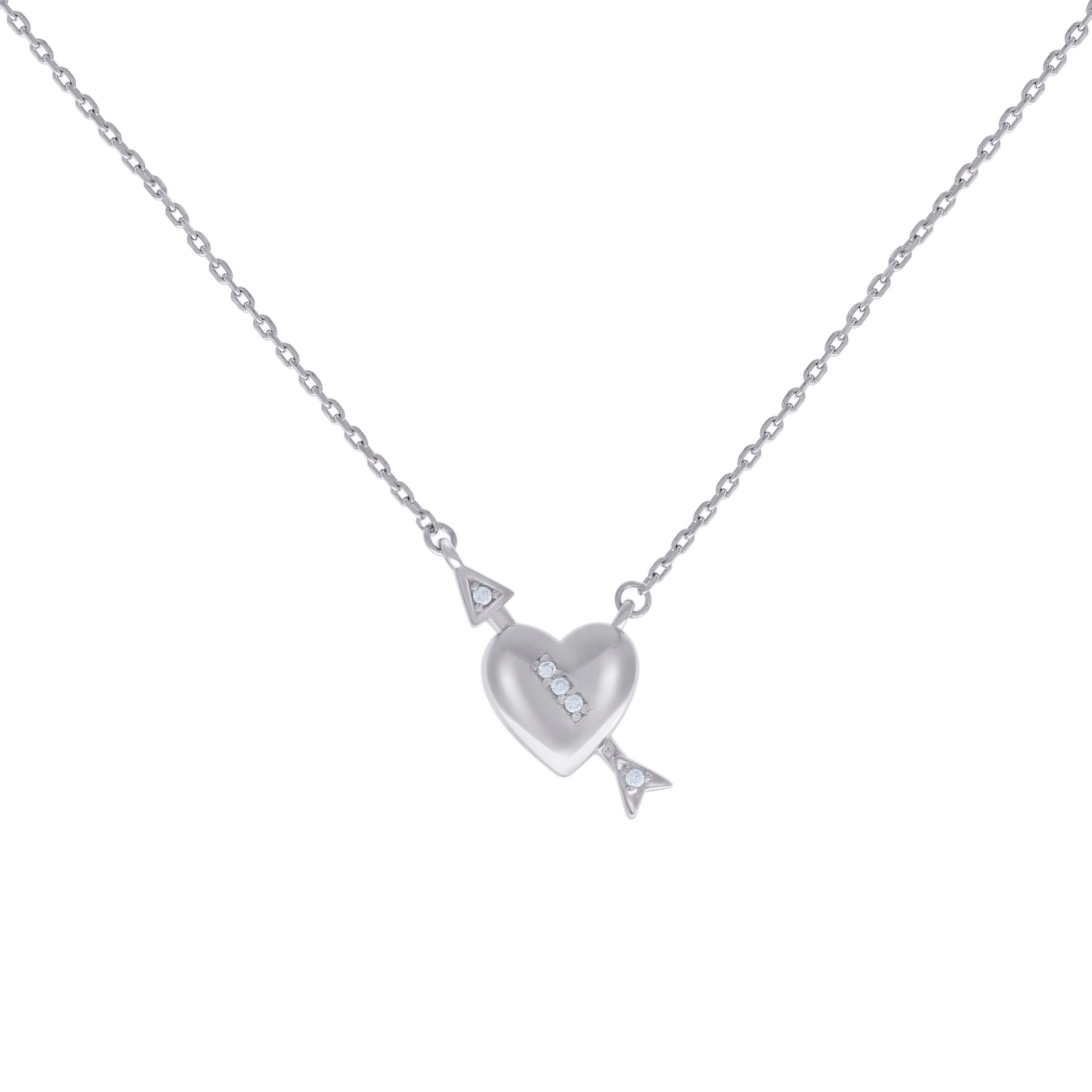 925 Sterling Silver Womens Cubic-Zirconia Cupid Heart Charm Necklace Size 16 Inches 