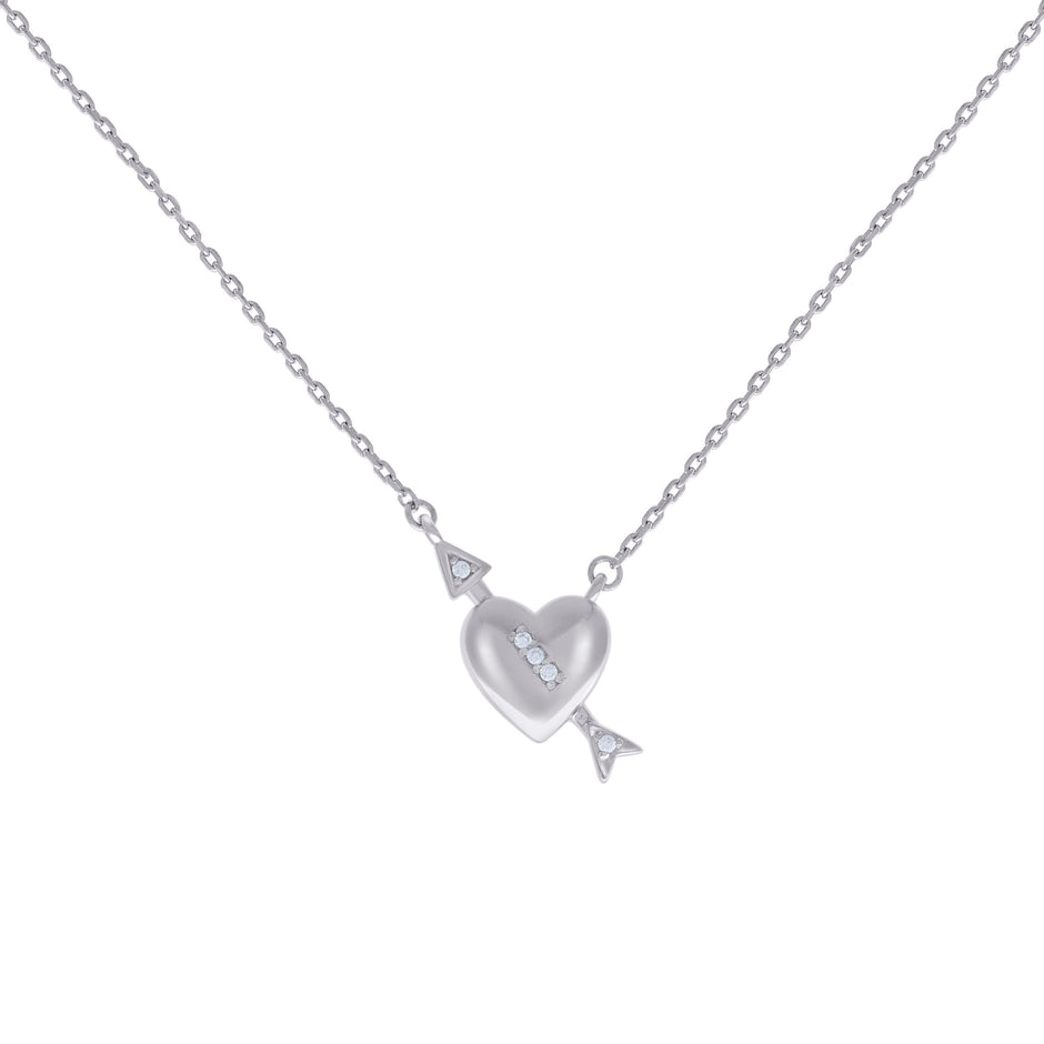 925 Sterling Silver Womens Cubic-Zirconia Cupid Heart Charm Necklace Size 16 Inches 