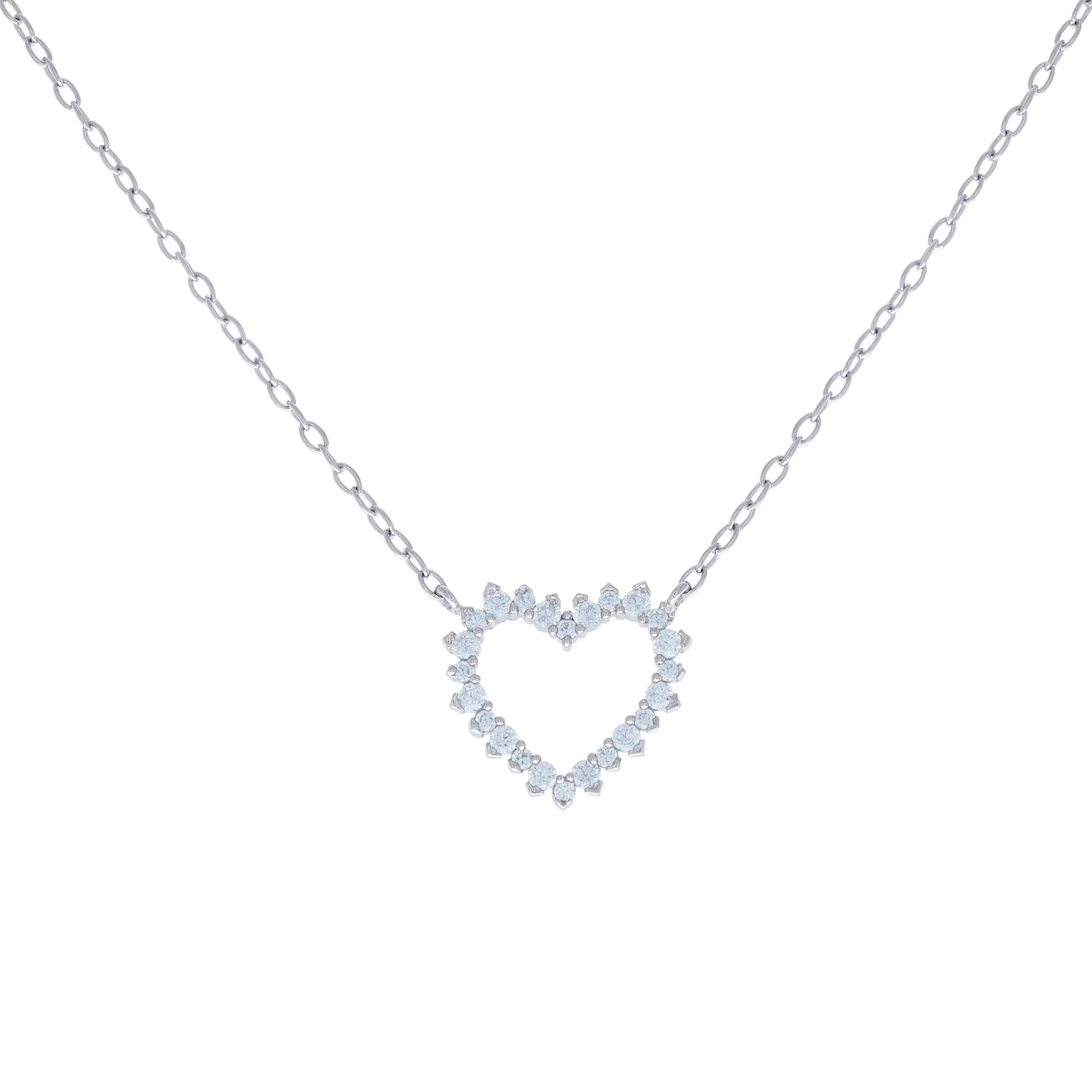 925 Sterling Silver Womens Cubic-Zirconia Love Heart Charm Necklace Size 16 Inches 