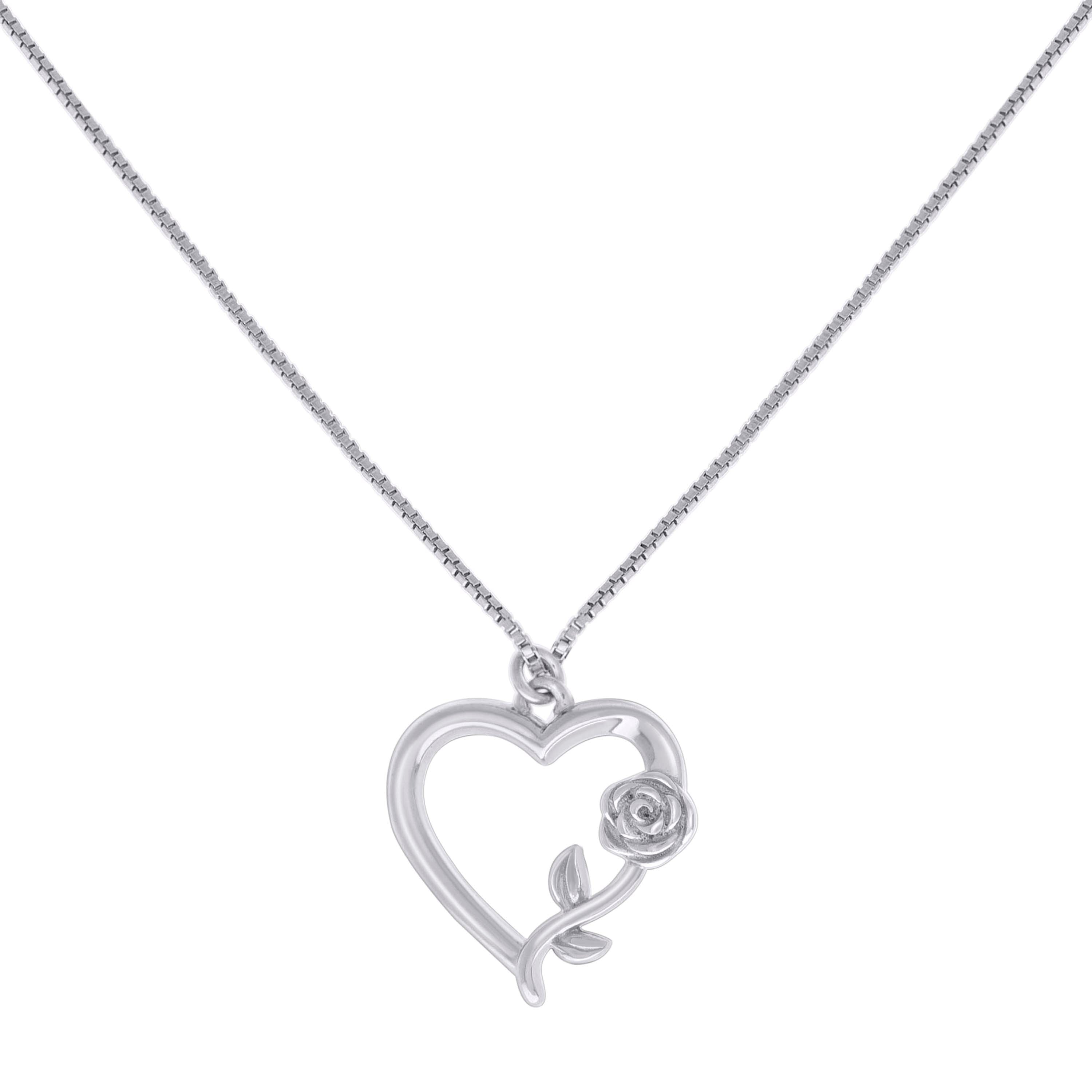 925 Sterling Silver Womens Rose Flower Heart Charm Necklace Size 16 Inches 