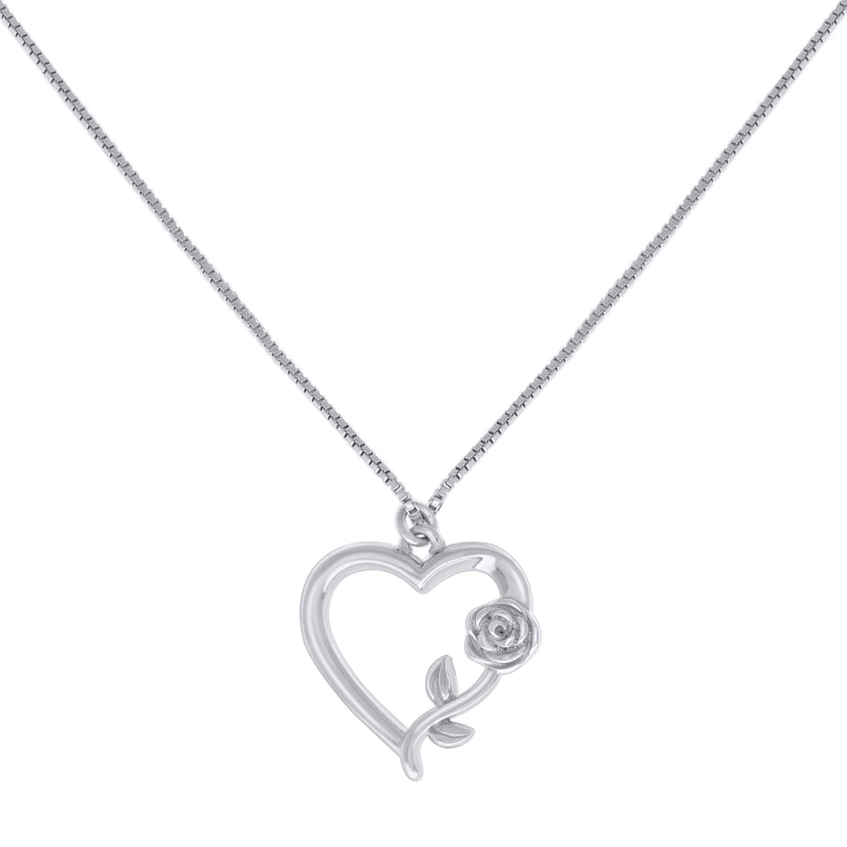 925 Sterling Silver Womens Rose Flower Heart Charm Necklace Size 16 Inches 