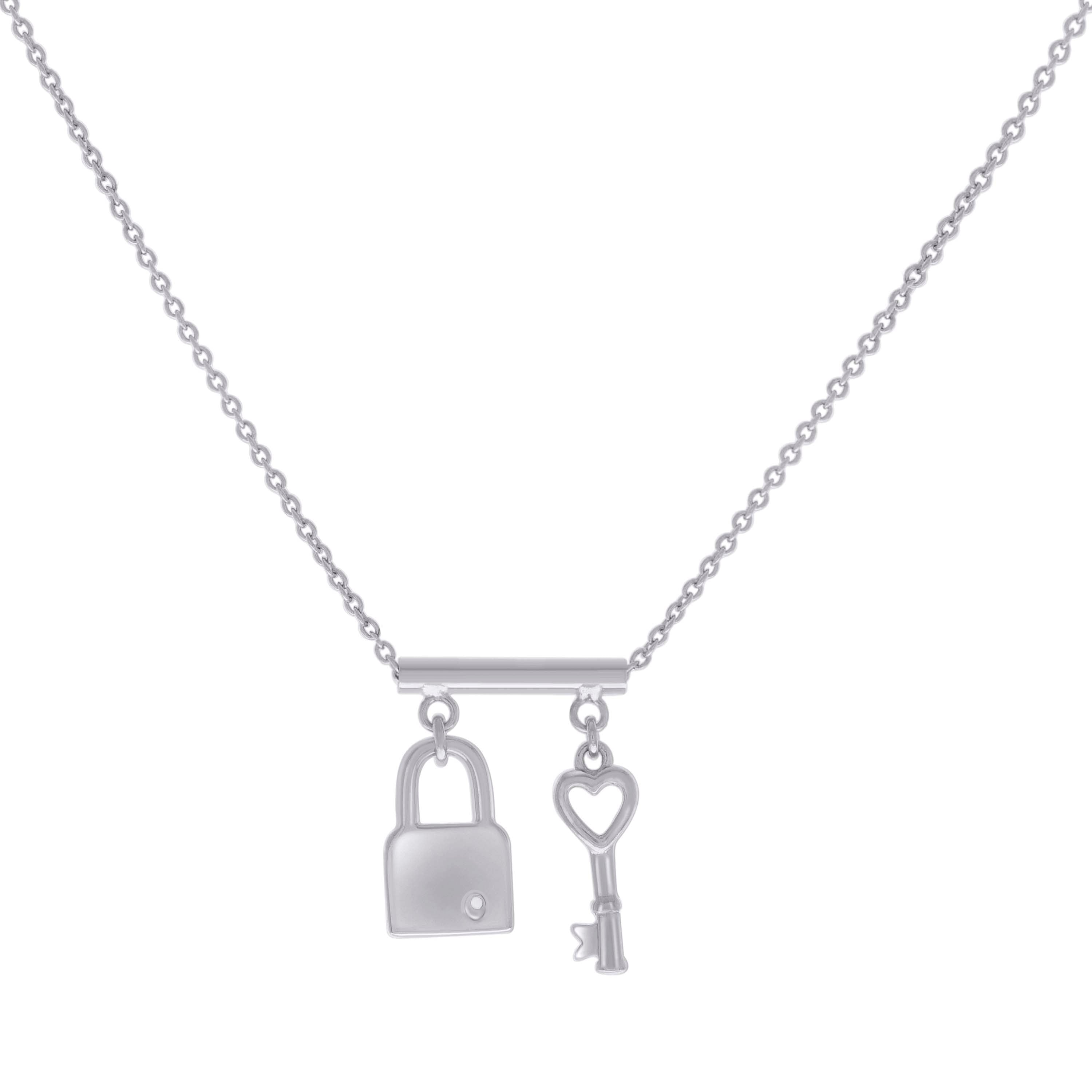 925 Sterling Silver Womens Lock & Key Charm Necklace Size 16 Inches 