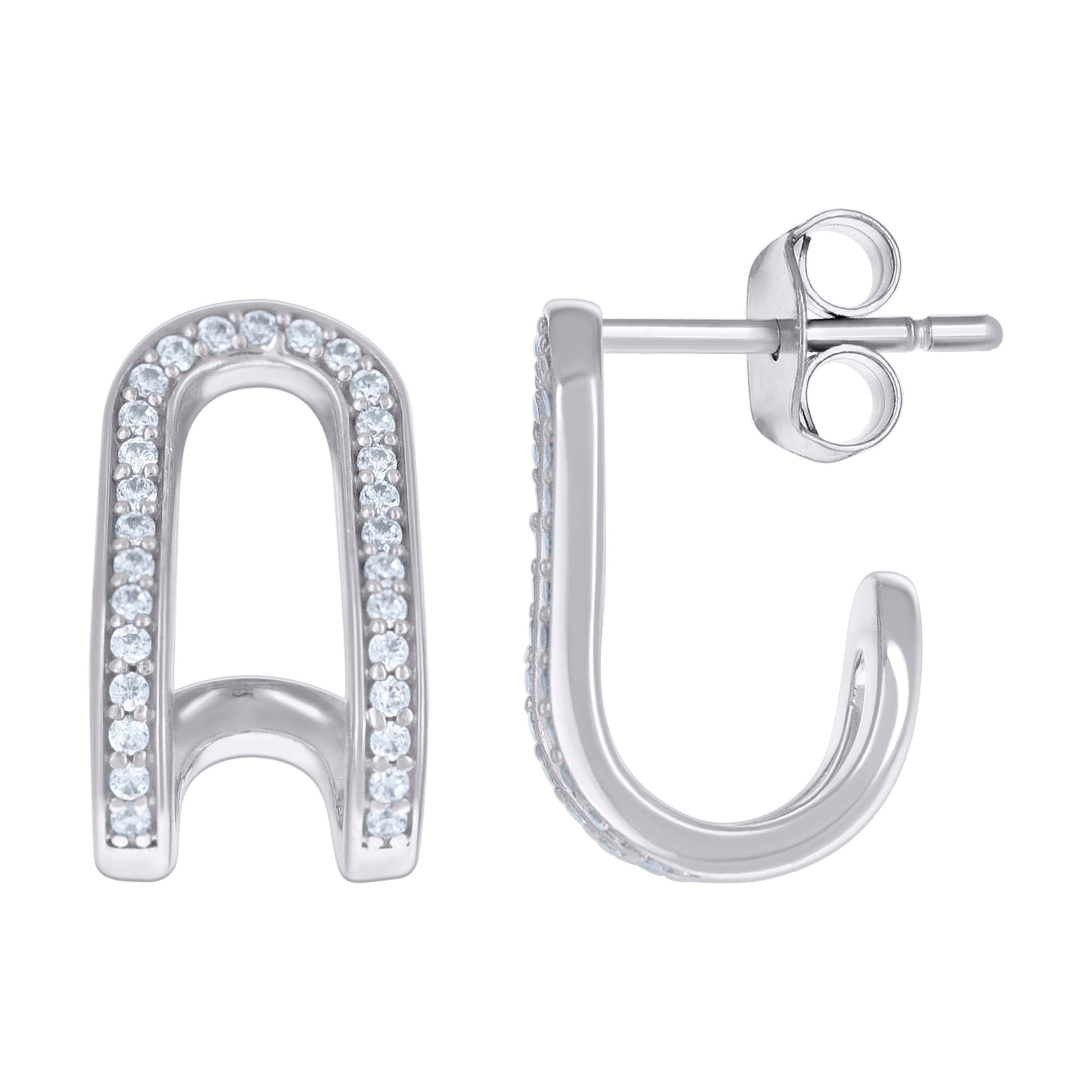925 Sterling Silver Womens Cubic-Zirconia J-Shaped Stud Earrings 