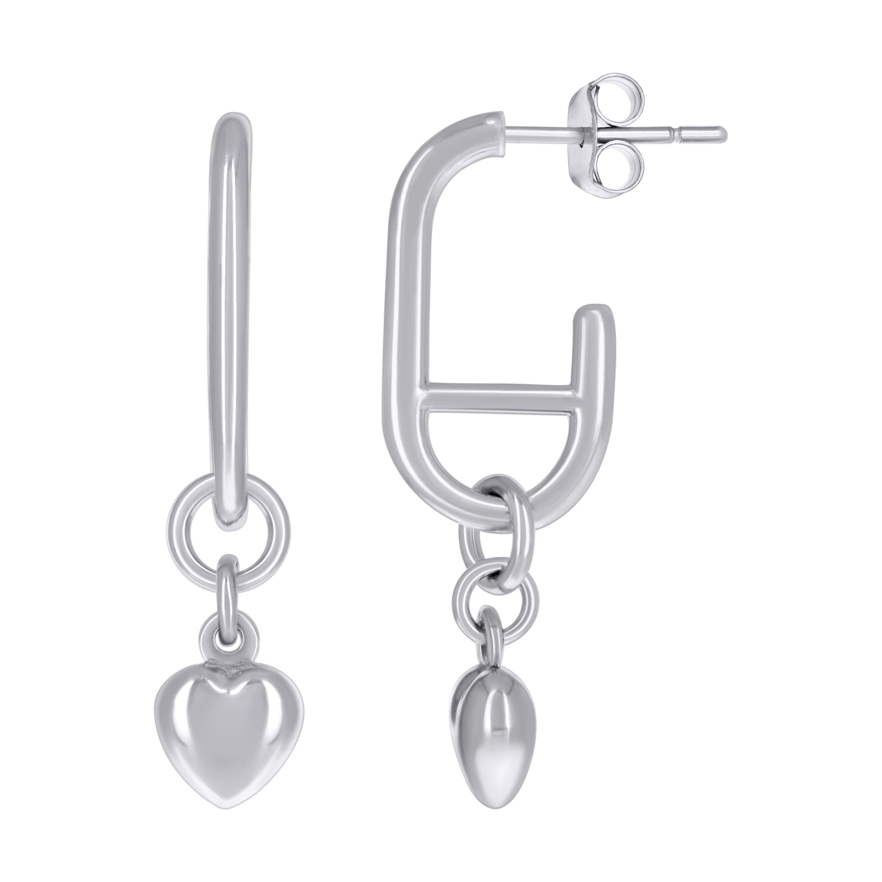 925 Sterling Silver Womens Heart Danglers Earrings 