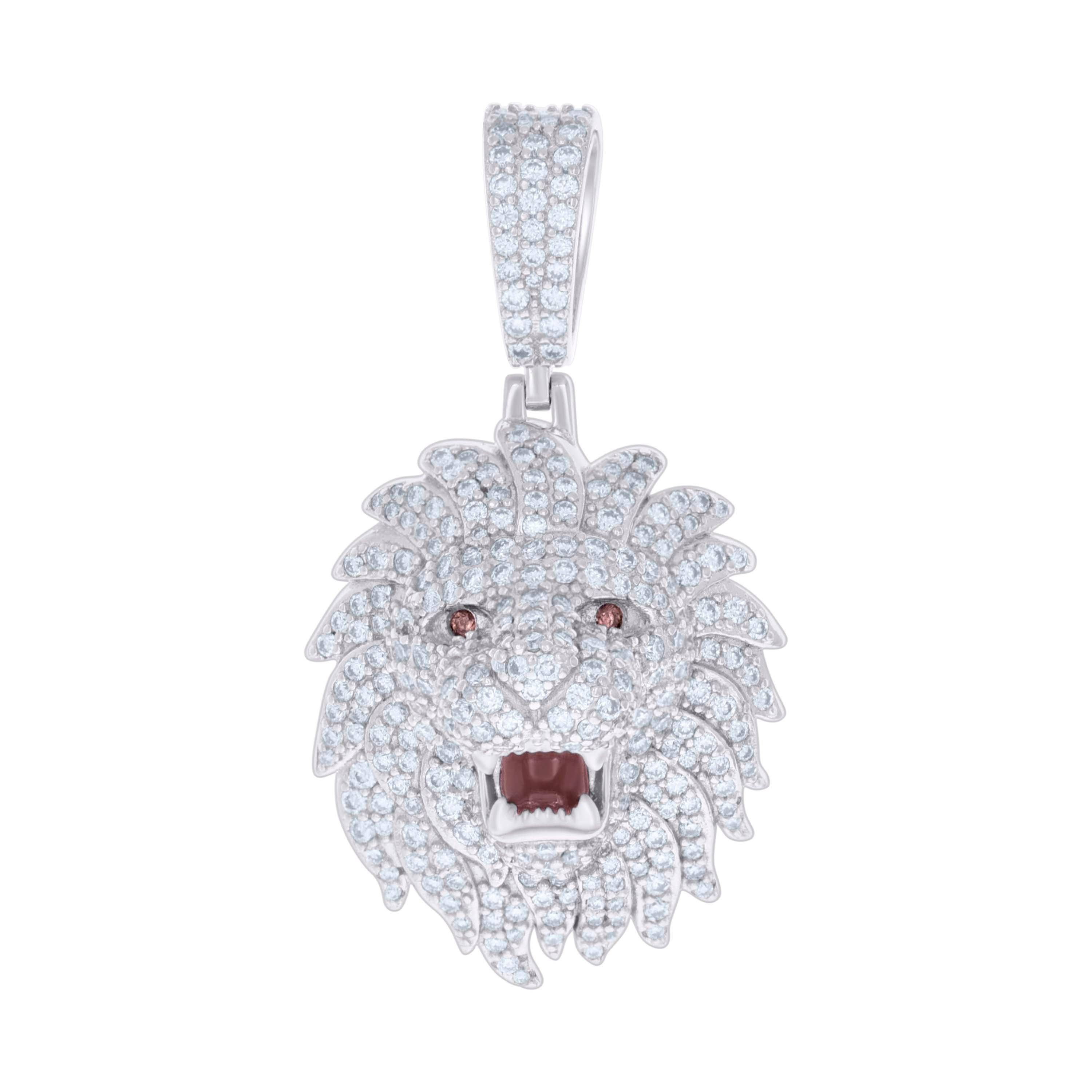 925 Sterling Silver Mens 2.81ct Moissanite With Red Cubic-Zirconia Leo/Lion Head Zodiac Sign/Wildlife Charm Pendant