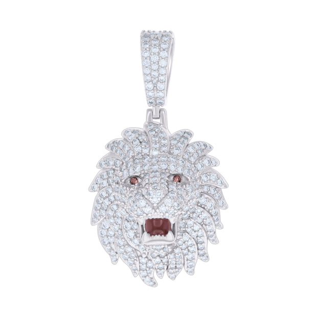 925 Sterling Silver Mens 2.81ct Moissanite With Red Cubic-Zirconia Leo/Lion Head Zodiac Sign/Wildlife Charm Pendant