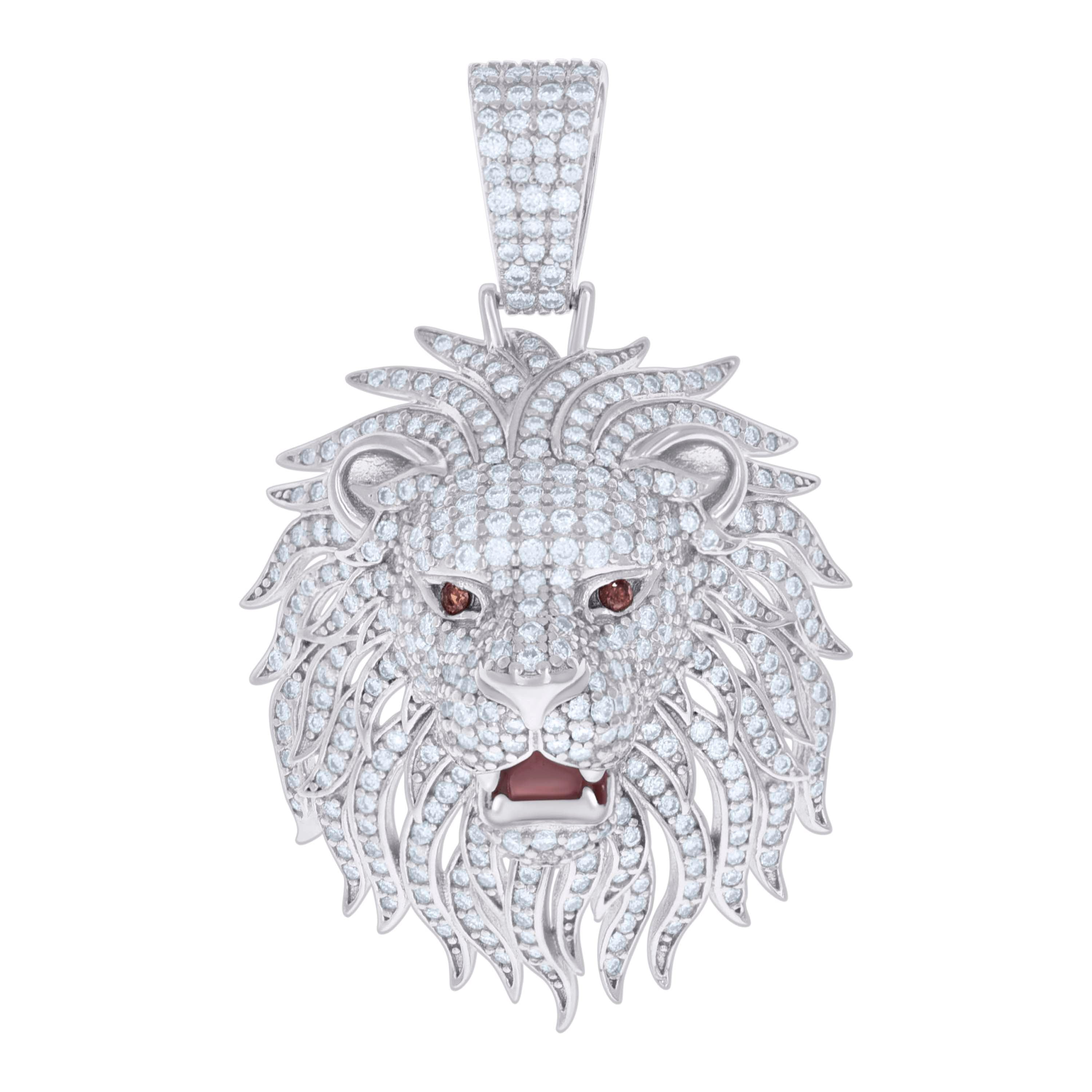 925 Sterling Silver Mens 2.72ct Moissanite With Red Cubic-Zirconia Leo/Lion Head Zodiac Sign/Wildlife Charm Pendant