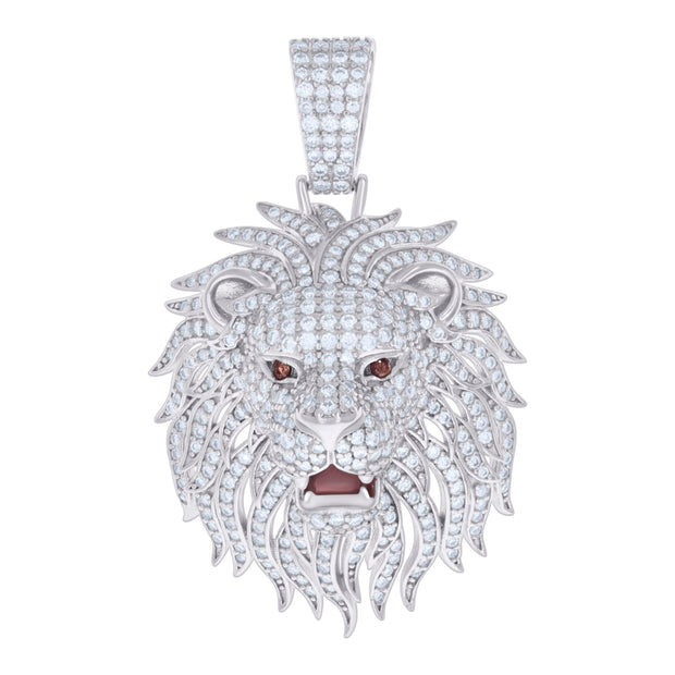 925 Sterling Silver Mens 2.72ct Moissanite With Red Cubic-Zirconia Leo/Lion Head Zodiac Sign/Wildlife Charm Pendant
