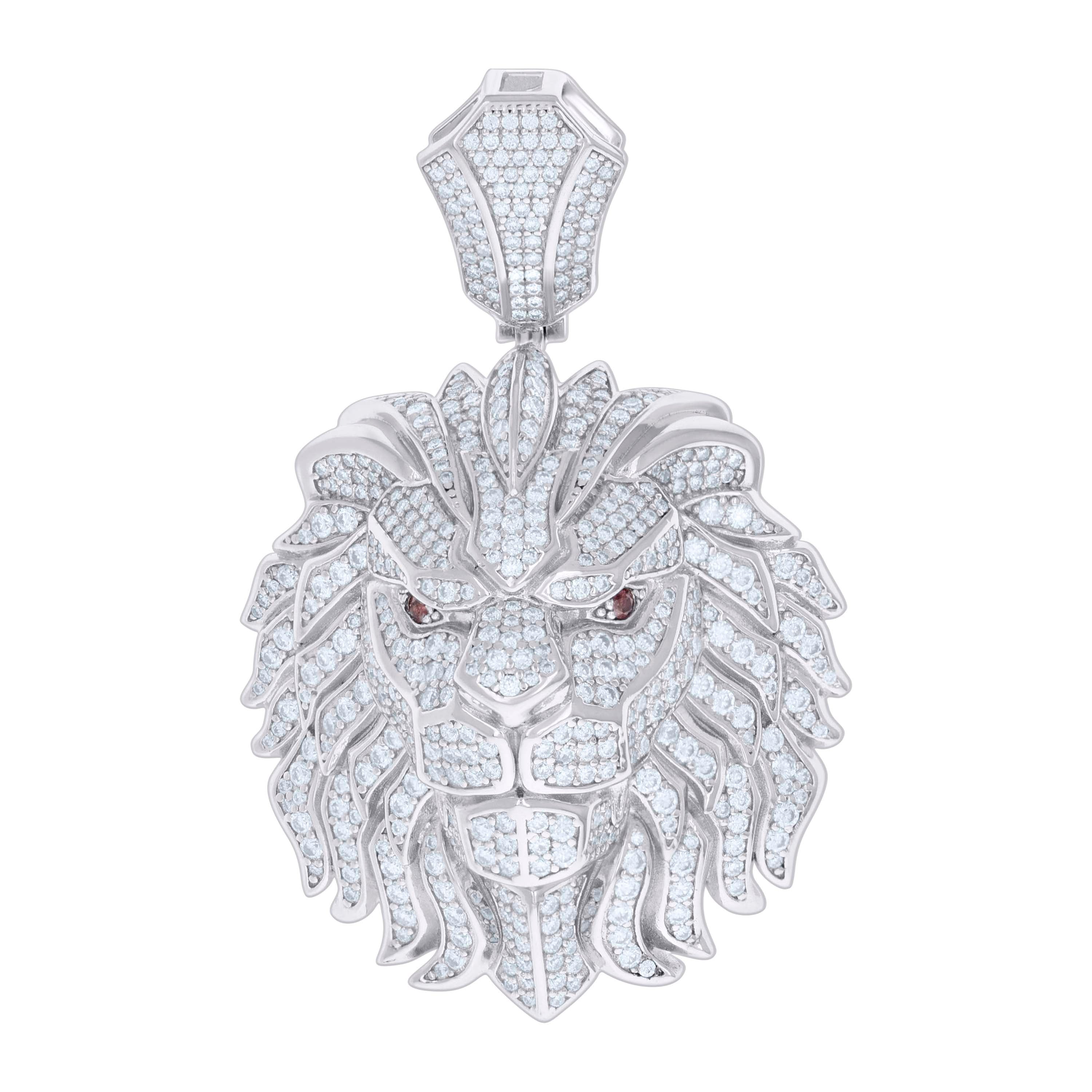 925 Sterling Silver Mens 7.15ct Moissanite With Red Cubic-Zirconia Leo/Lion Head Zodiac Sign/Wildlife Charm Pendant