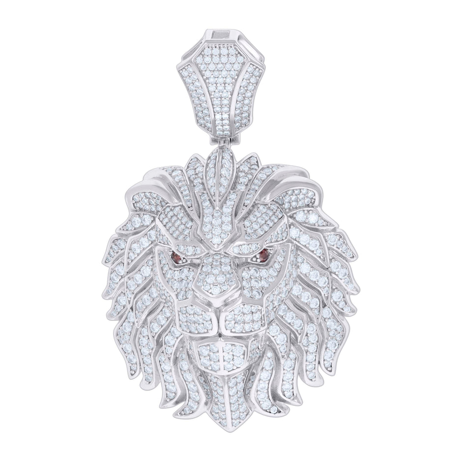 925 Sterling Silver Mens 7.15ct Moissanite With Red Cubic-Zirconia Leo/Lion Head Zodiac Sign/Wildlife Charm Pendant