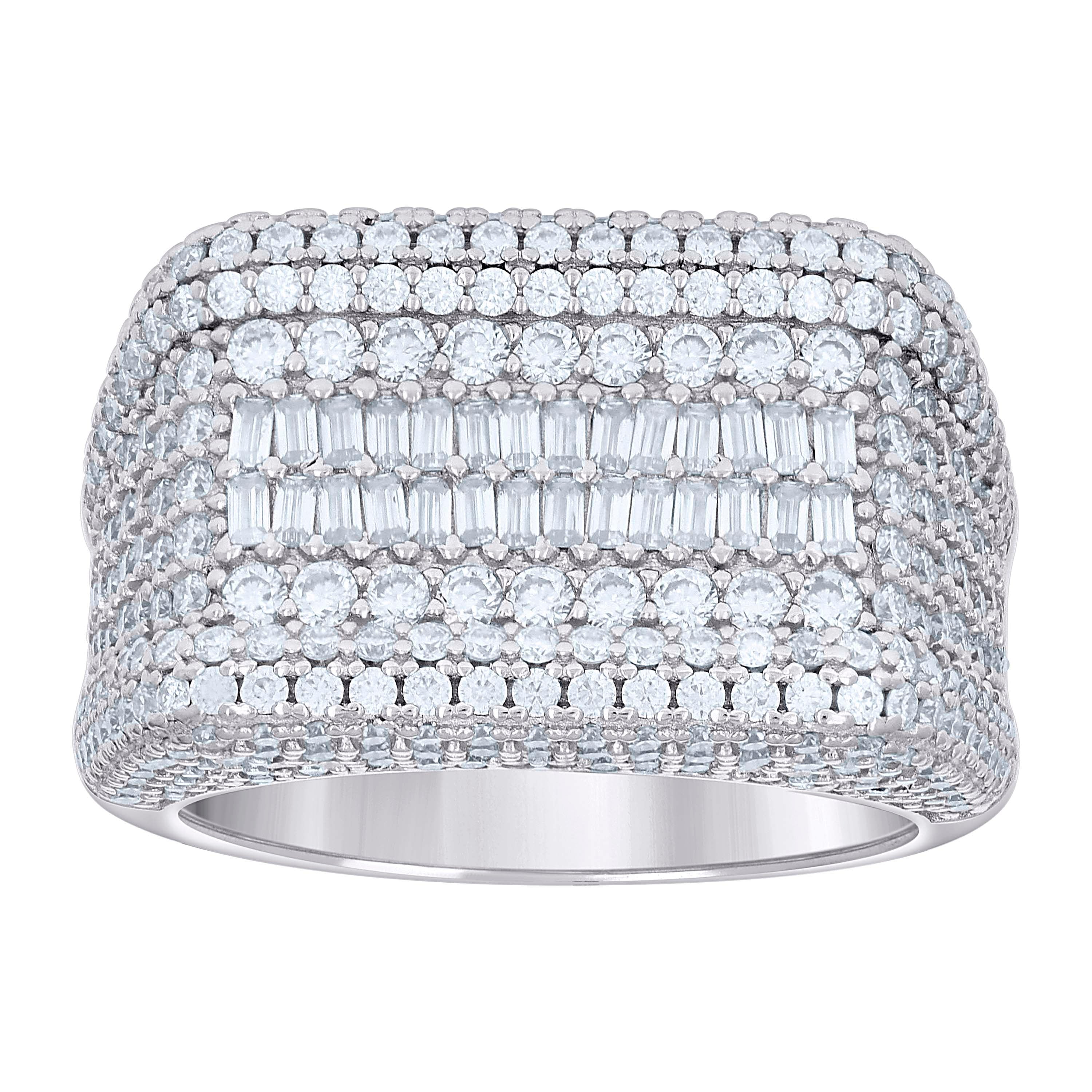 925 Sterling Silver Mens 0.79ct Baguette 3.83ct Round Moissanite Fashion Ring Size 10