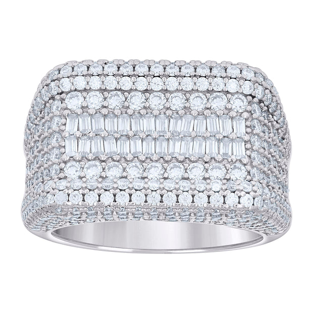 925 Sterling Silver Mens 0.79ct Baguette 3.83ct Round Moissanite Fashion Ring Size 10