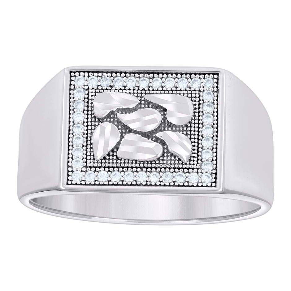 925 Sterling Silver Mens Cubic-Zirconia Nugget Square Head Fashion Ring Size 9 - SLV-135067