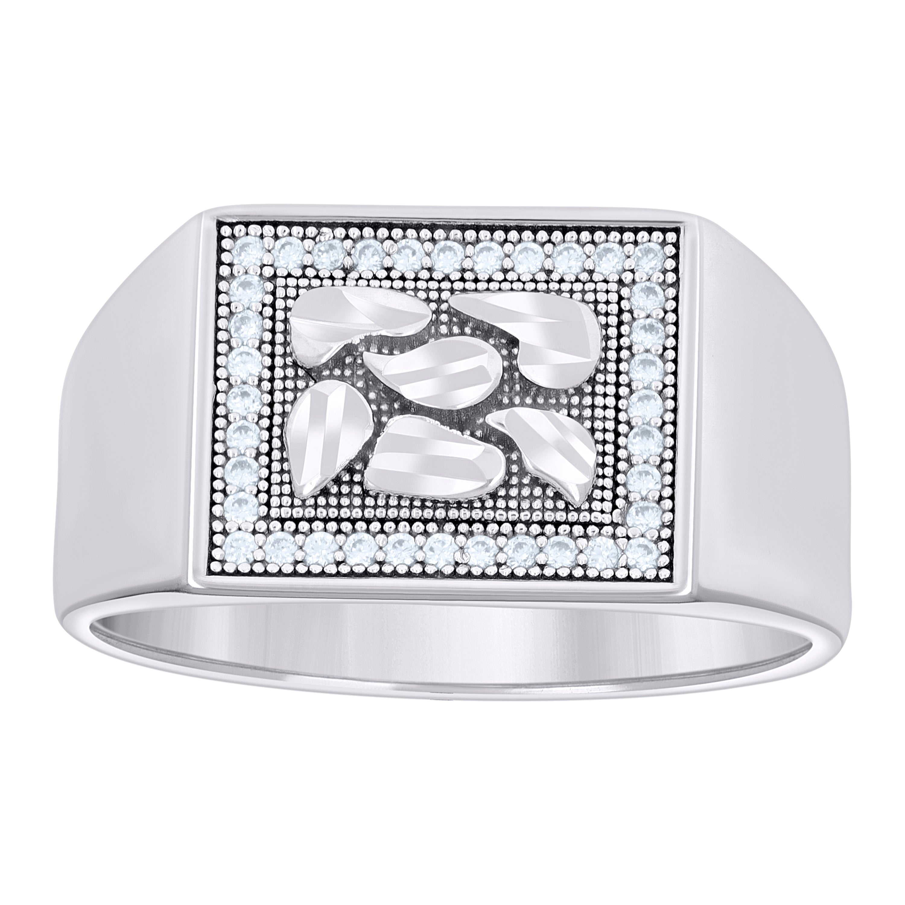 925 Sterling Silver Mens Cubic-Zirconia Nugget Square Head Fashion Ring Size 10 - SLV-135068