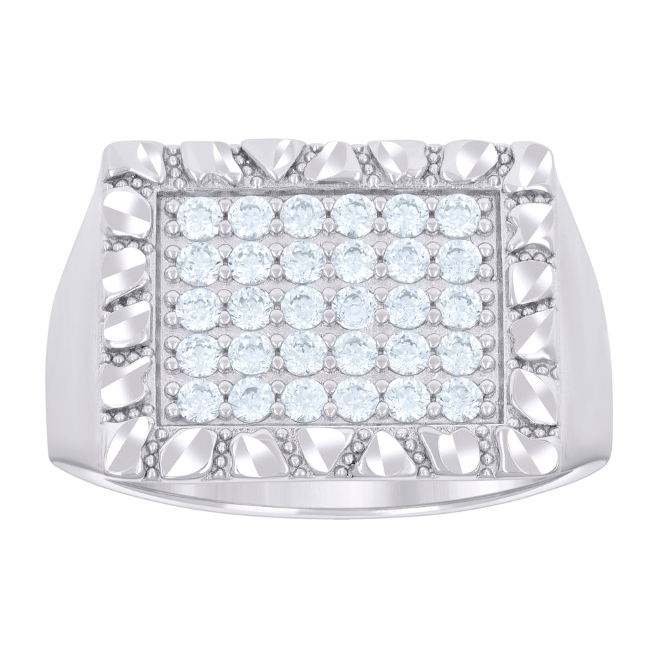 925 Sterling Silver Mens Cubic-Zirconia Square Head Fashion Ring Size 12 - SLV-135086