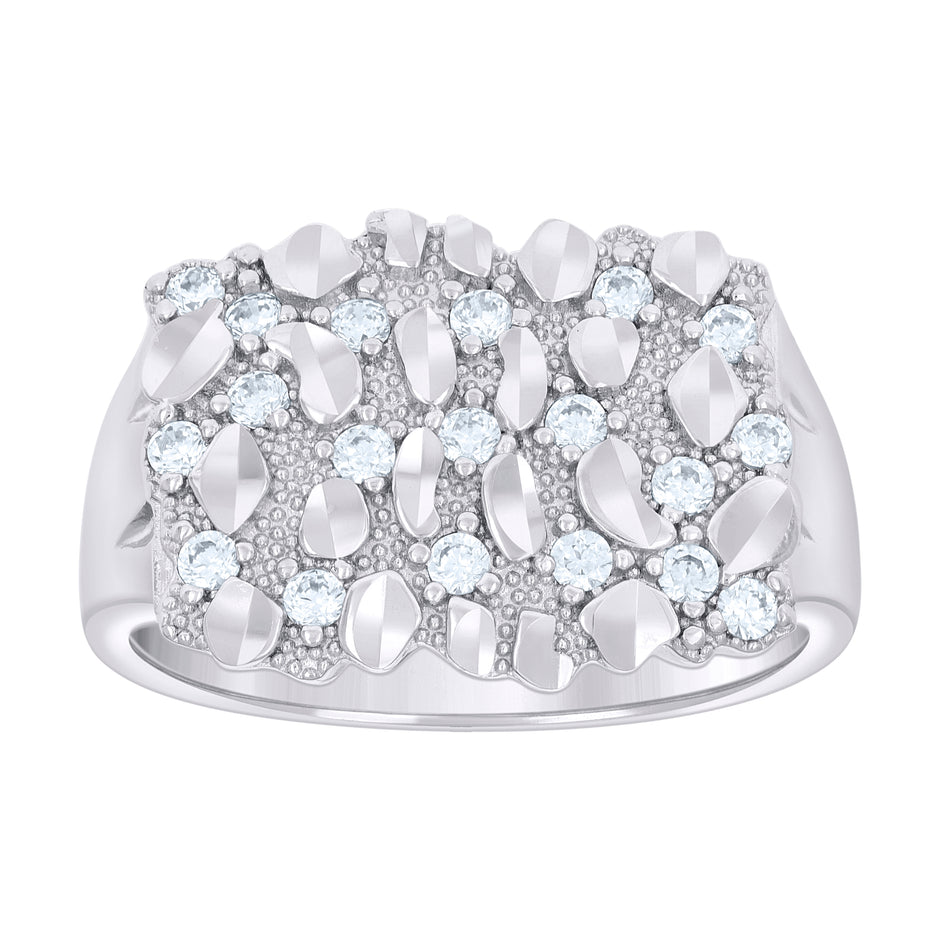 925 Sterling Silver Mens Cubic-Zirconia Nugget Fashion Ring Size 8
