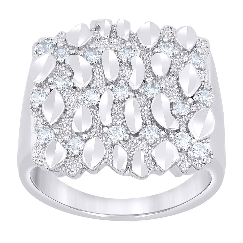 925 Sterling Silver Mens Cubic-Zirconia Nugget Fashion Ring Size 9 - SLV-135097