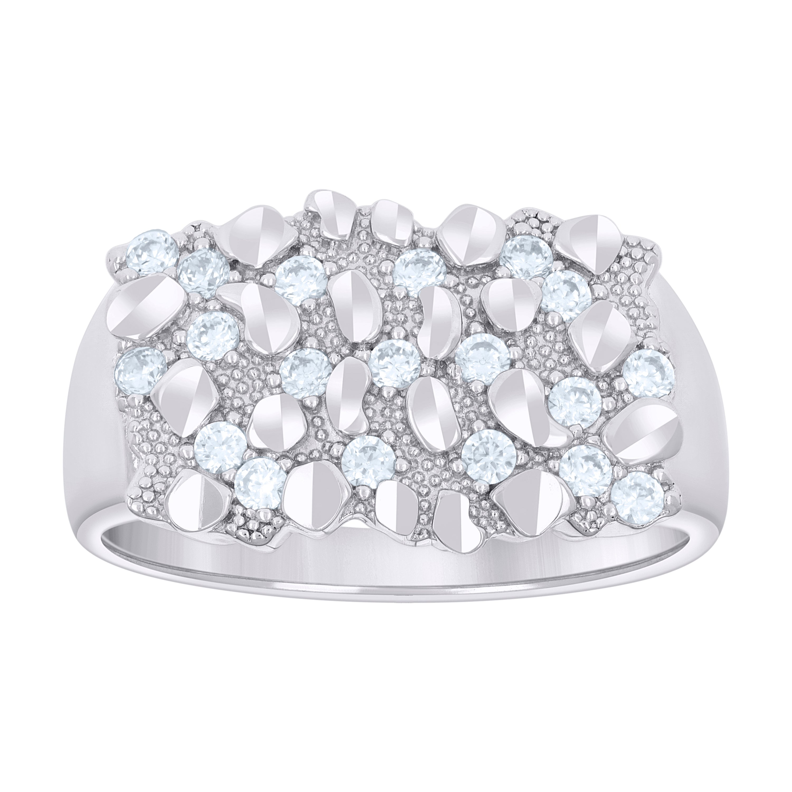 925 Sterling Silver Mens Cubic-Zirconia Nugget Fashion Ring Size 13 - SLV-135111