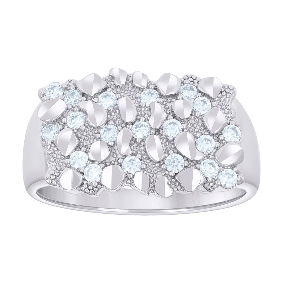 925 Sterling Silver Mens Cubic-Zirconia Nugget Fashion Ring Size 10 - SLV-135108